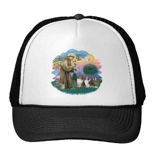 Two Shelties - St. Francis (ff) Mesh Hats