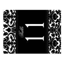 Two Sided Black and White Damask Table Number Post Card