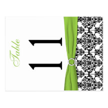 Two-sided Black, White, Lime Damask Table Number Post Card