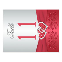 Two Sided Coral Pink and Grey Floral Table Number Postcards