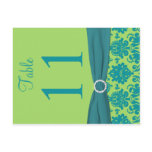 Two Sided Green and Turquoise Damask Table Number