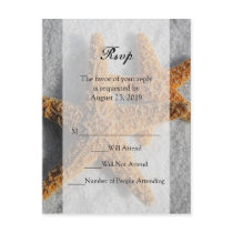 Two Starfish & Sand, Beach Wedding RSVP Reply Card Post Card