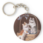Two Tabby Cats in a Basket -- Vintage 1908 keychains