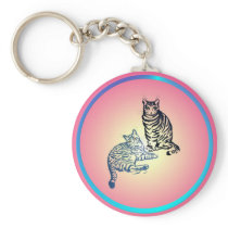 Two Tabby Cats Keychain