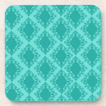 two tone aqua blue aqua diamond damask drink coasters