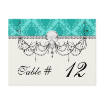 two tone aqua blue aqua diamond damask design postcards