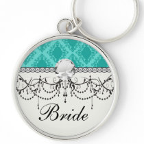 two tone aqua blue aqua diamond damask key chain