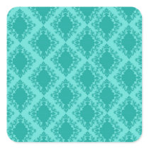 two tone blue aqua diamond damask square stickers