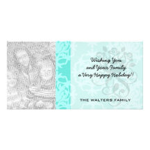 two tone blue damask personalised photo card