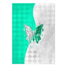 Two Tone Butterfly in White and Teal Invite