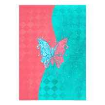 Two Tone Butterfly Pink and Teal Announcement