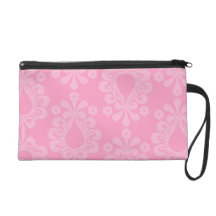 two tone pastel pink floral damask pattern wristlet purse
