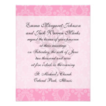 two tone pastel pink floral damask pattern personalised invites
