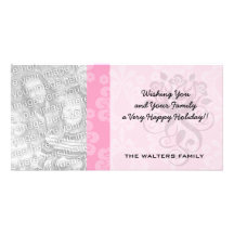 two tone pastel pink floral damask pattern picture card