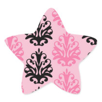two tone pink and black chic damask star stickers