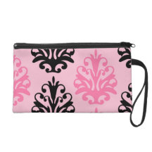 two tone pink and black chic damask wristlet