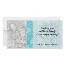 two tone pretty blue flower floral damask photo card