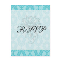 two tone pretty blue flower floral damask post card