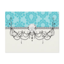 two tone pretty blue flower floral damask postcard