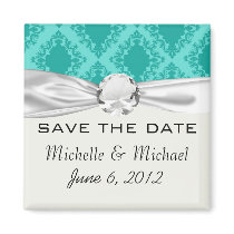 two tone tiffany blue aqua diamond damask magnets