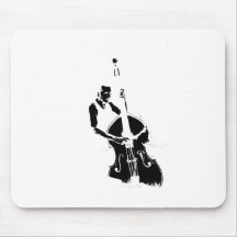 Two Toned Upright Bass Player Outline BW Mouse Pads