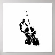 Two Toned Upright Bass Player Outline BW Print