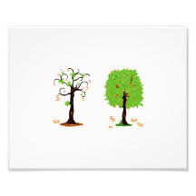 two trees with orange dollar signs falling off.png photographic print