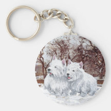 Two Westies in Wintertime Key Chain