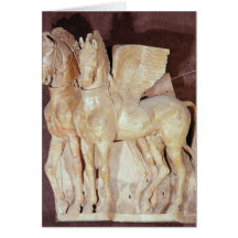 Two winged horses from the pediment of a greeting card