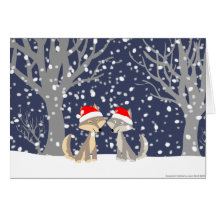 Two wolves in winter Christmas greeting card