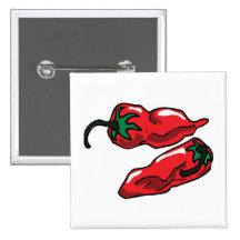 Two Wrinkled Red Peppers  Stems Graphic Pinback Buttons