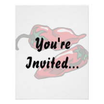 Two Wrinkled Red Peppers  Stems Graphic Custom Invitations