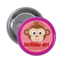 Two-year-old Birthday Girl Monkey Button