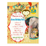 Two Year Old Circus Elephant Monkey Giraffe Party Post Cards