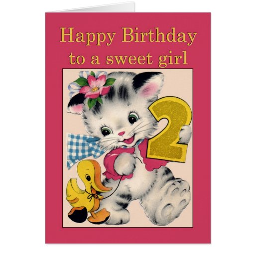 Two year old girl Birthday Card cat and duck Zazzle