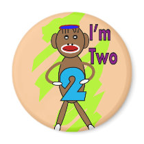 Two yeart Old Kids Birthday--Sock Monkey Design Magnet
