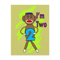 Two yeart Old Kids Birthday--Sock Monkey Design Postcard