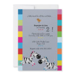 Two Zebras - Blue twins birthday party invites invitations
