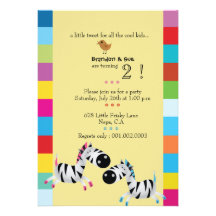 Two Zebras - Yellow  twins birthday party invites