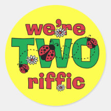 TWOriffic Ladybug Twins 2nd Birthday Round Sticker