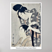 Tying hair by Kitagawa, Utamaro Ukiyoe Print