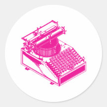 Type Writing Machine - Magenta Writer typewriter Round Stickers