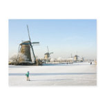 Typically dutch ice skating  at Kinderdijk Holland Postcard