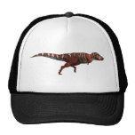 Tyrannosaurus rex in red, white and black trucker hats
