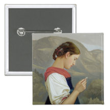 Tyrolean Girl Contemplating a Crucifix, 1865 Pinback Button