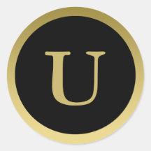 U :: Monogram U Elegant Gold and Black Sticker