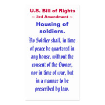 U.S. Bill of Rights, ~ Third (3rd) Amendment ~ Business Cards
