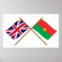 UK and Burkina Faso Crossed Flags posters