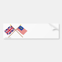 UK and Malaysia Crossed Flags Bumper Stickers