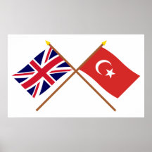 UK and Turkey Crossed Flags Poster